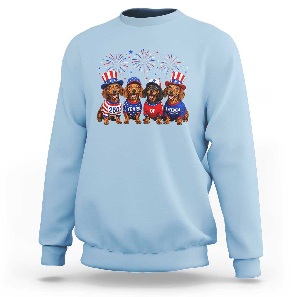 Vintage Patriotic Dachshund 250 Anniversary USA Sweatshirt Freedom 250 Years Weiner Dog Lovers Dad Mom