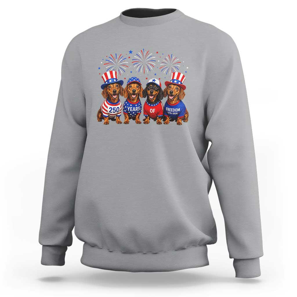 Vintage Patriotic Dachshund 250 Anniversary USA Sweatshirt Freedom 250 Years Weiner Dog Lovers Dad Mom