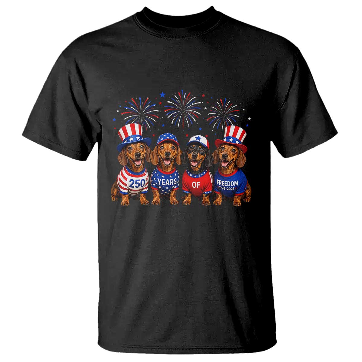 Vintage Patriotic Dachshund 250 Anniversary USA T Shirt Freedom 250 Years Weiner Dog Lovers Dad Mom