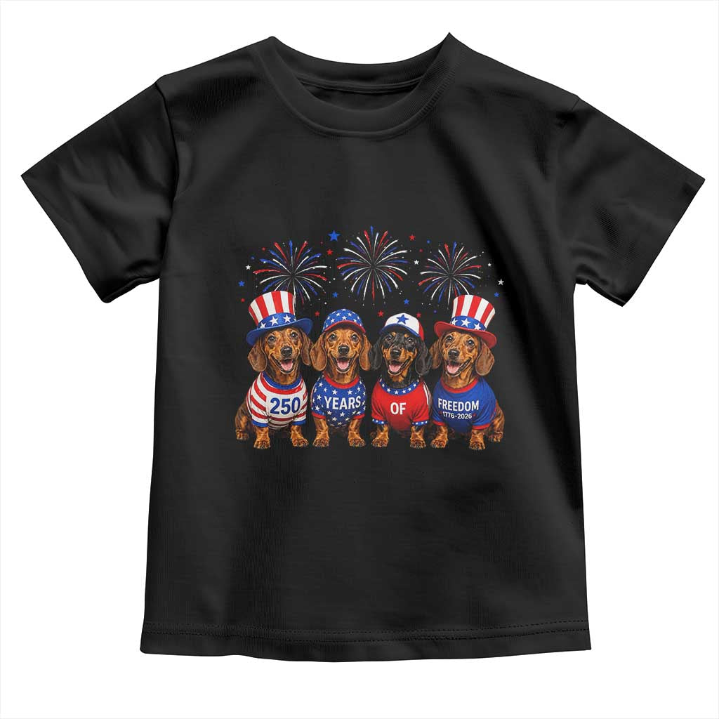 Vintage Patriotic Dachshund 250 Anniversary USA Toddler T Shirt Freedom 250 Years Weiner Dog Lovers Dad Mom