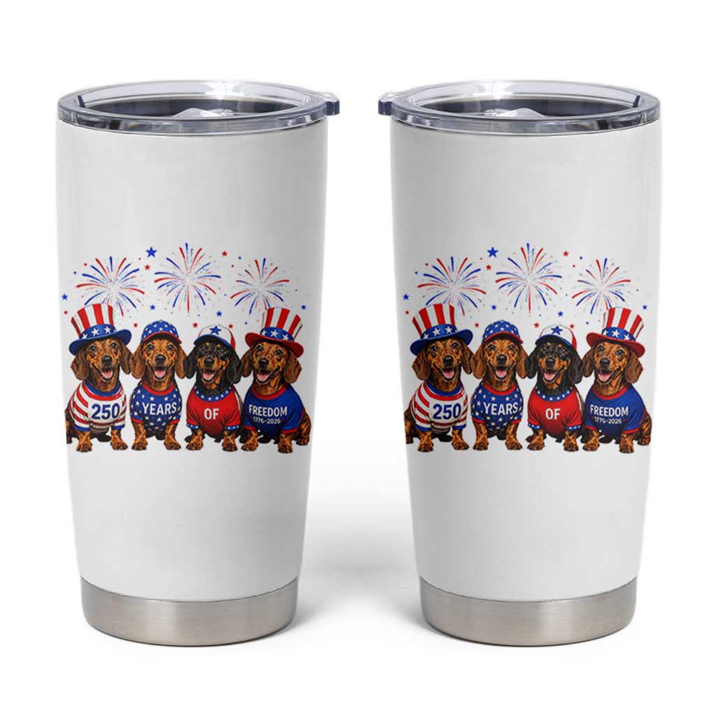 Vintage Patriotic Dachshund 250 Anniversary USA Tumbler Cup Freedom 250 Years Weiner Dog Lovers Dad Mom
