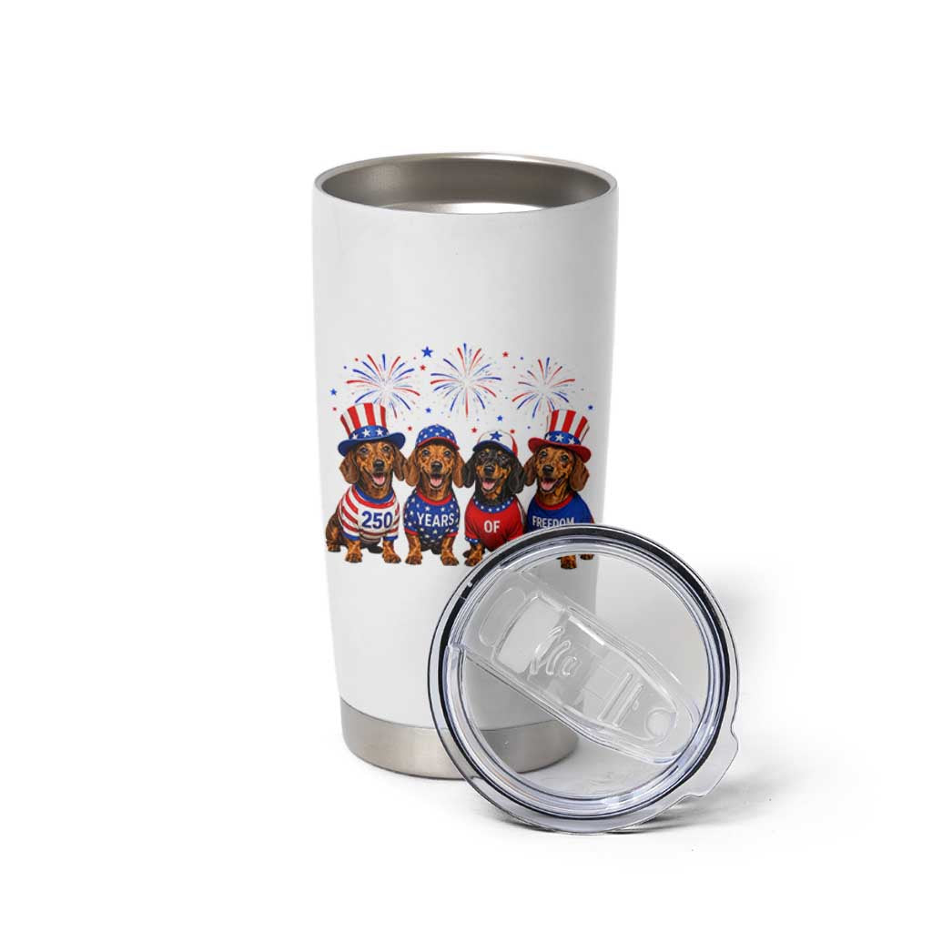Vintage Patriotic Dachshund 250 Anniversary USA Tumbler Cup Freedom 250 Years Weiner Dog Lovers Dad Mom