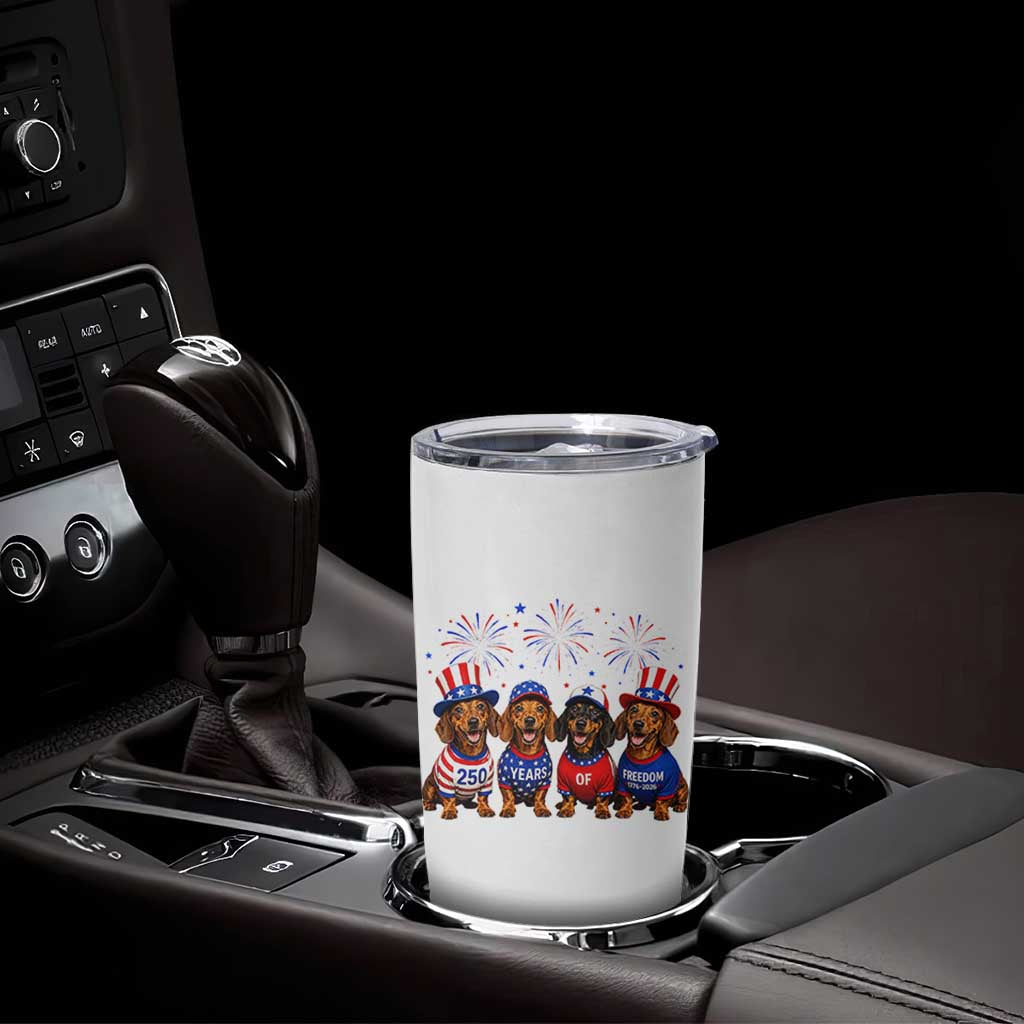 Vintage Patriotic Dachshund 250 Anniversary USA Tumbler Cup Freedom 250 Years Weiner Dog Lovers Dad Mom