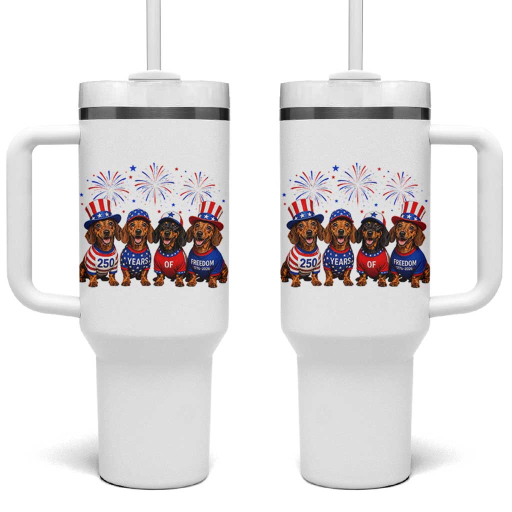 Vintage Patriotic Dachshund 250 Anniversary USA Tumbler With Handle Freedom 250 Years Weiner Dog Lovers Dad Mom