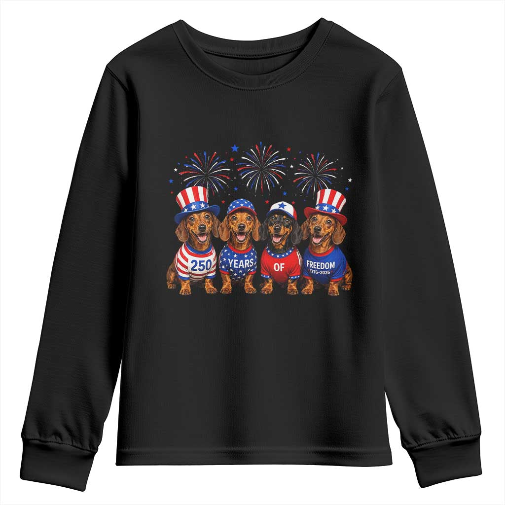 Vintage Patriotic Dachshund 250 Anniversary USA Youth Sweatshirt Freedom 250 Years Weiner Dog Lovers Dad Mom