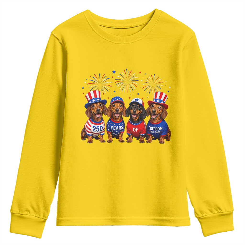 Vintage Patriotic Dachshund 250 Anniversary USA Youth Sweatshirt Freedom 250 Years Weiner Dog Lovers Dad Mom