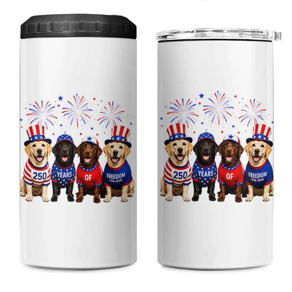 Labrador Retriever Americas 250th Anniversary 4 in 1 Can Cooler Tumbler 4th July US 250 Years Of Freedom Dog Lovers 1776 2026