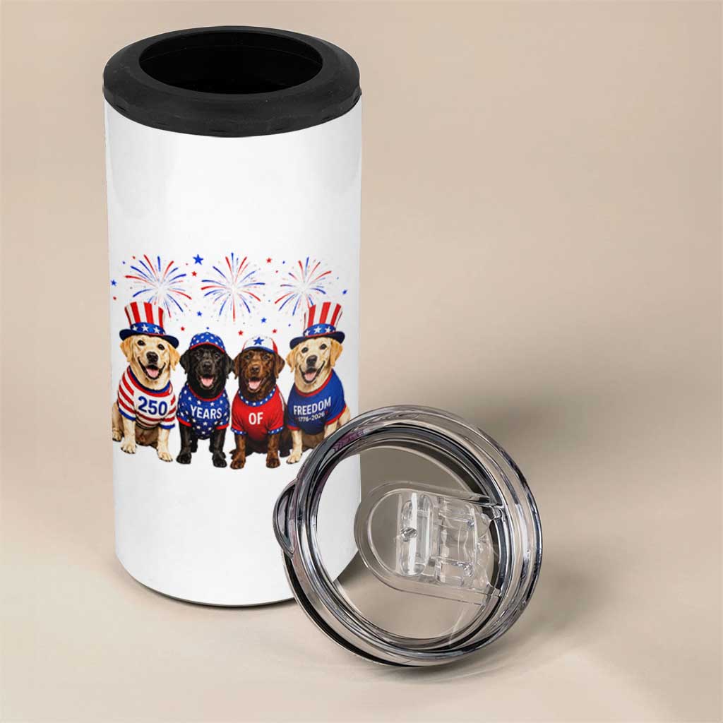Labrador Retriever Americas 250th Anniversary 4 in 1 Can Cooler Tumbler 4th July US 250 Years Of Freedom Dog Lovers 1776 2026