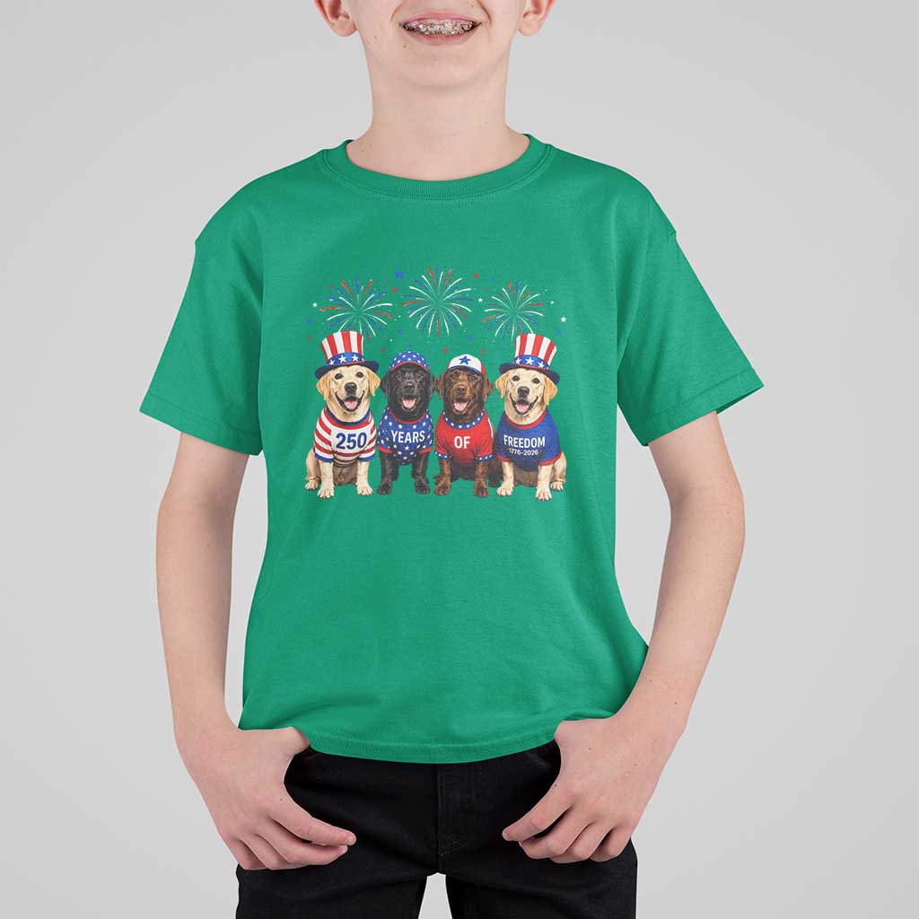 Labrador Retriever Americas 250th Anniversary T Shirt For Kid 4th July US 250 Years Of Freedom Dog Lovers 1776 2026