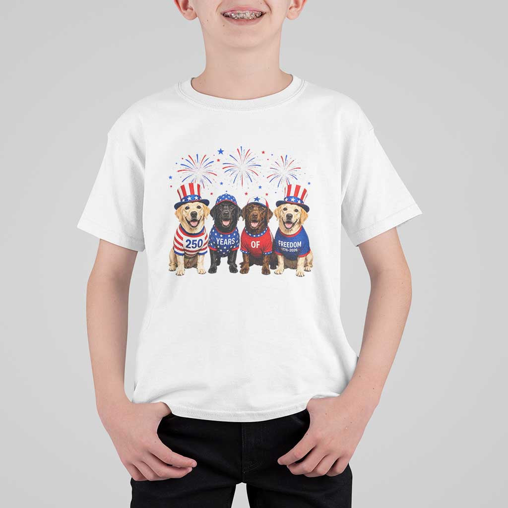 Labrador Retriever Americas 250th Anniversary T Shirt For Kid 4th July US 250 Years Of Freedom Dog Lovers 1776 2026