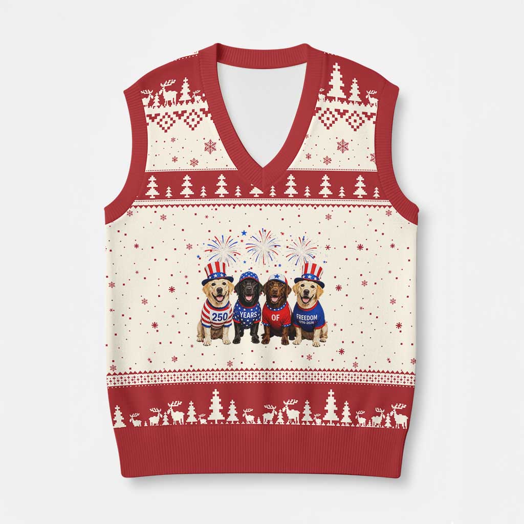 Labrador Retriever Americas 250th Anniversary V-Neck Knit Sweater Vest 4th July US 250 Years Of Freedom Dog Lovers 1776 2026