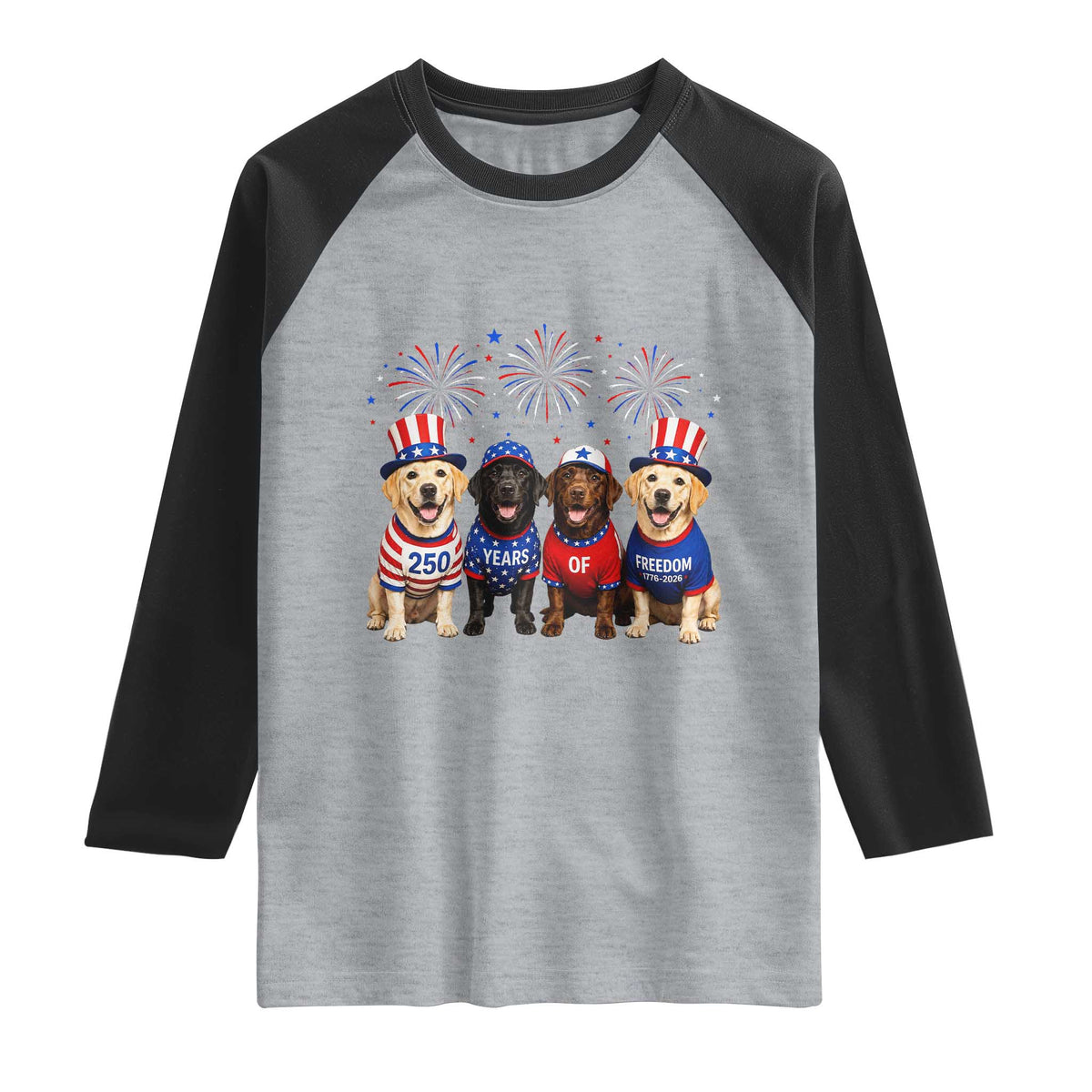 Labrador Retriever Americas 250th Anniversary Raglan Shirt 4th July US 250 Years Of Freedom Dog Lovers 1776 2026