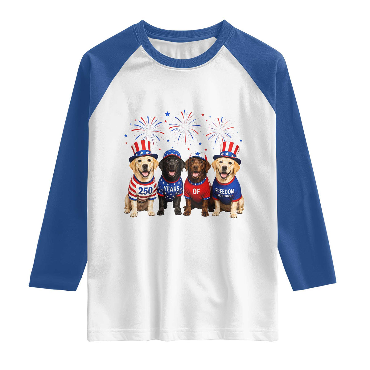 Labrador Retriever Americas 250th Anniversary Raglan Shirt 4th July US 250 Years Of Freedom Dog Lovers 1776 2026