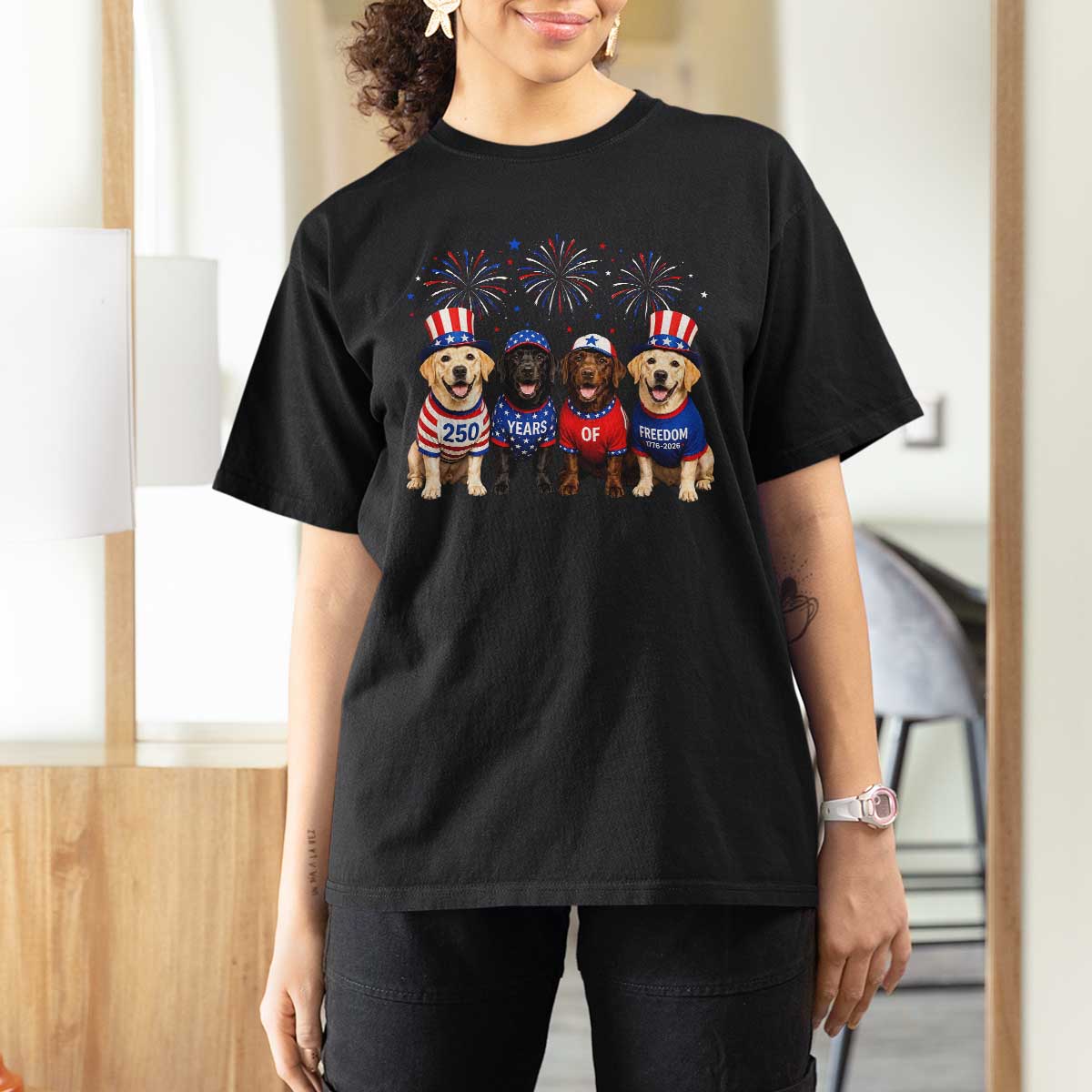 Labrador Retriever Americas 250th Anniversary T Shirt For Women 4th July US 250 Years Of Freedom Dog Lovers 1776 2026