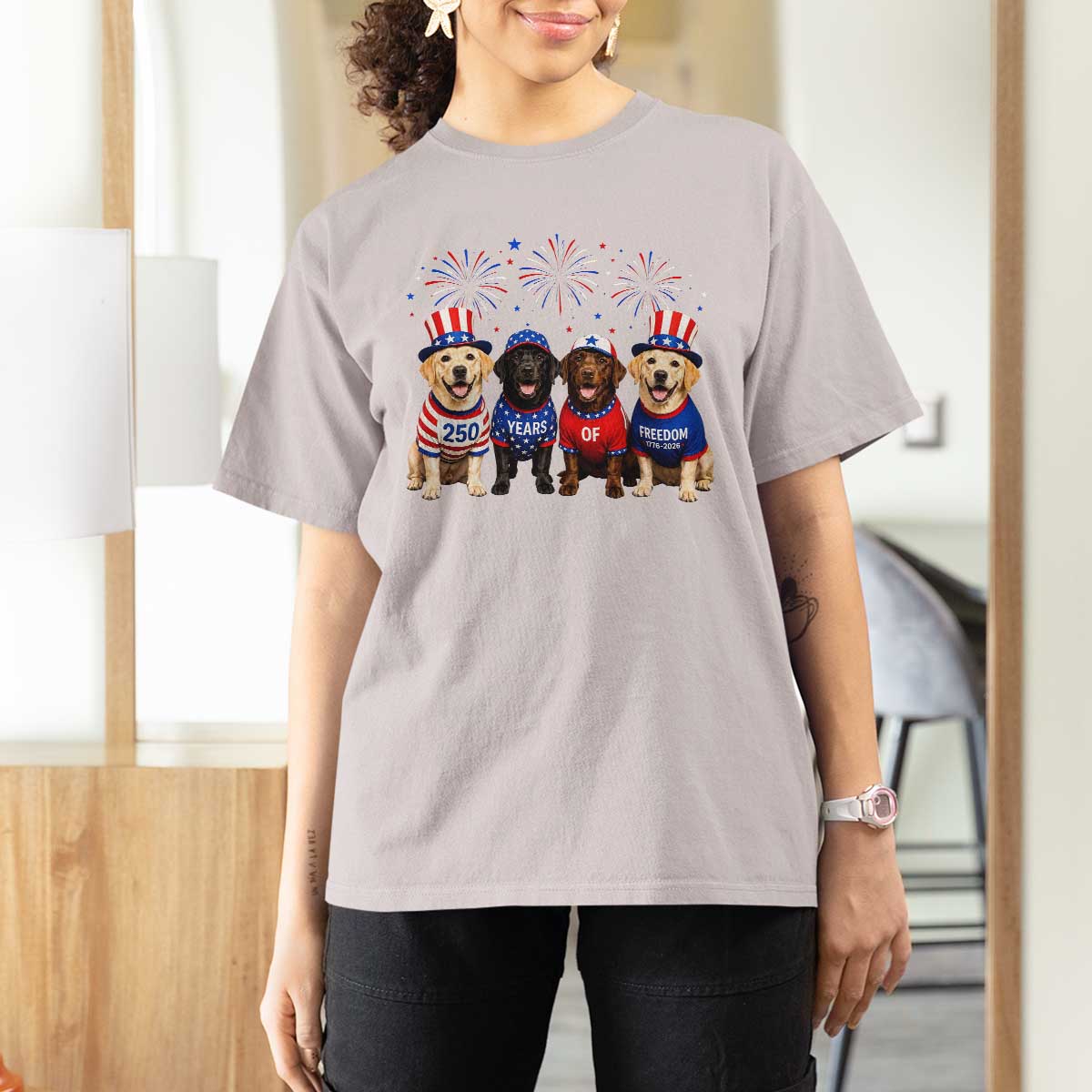 Labrador Retriever Americas 250th Anniversary T Shirt For Women 4th July US 250 Years Of Freedom Dog Lovers 1776 2026