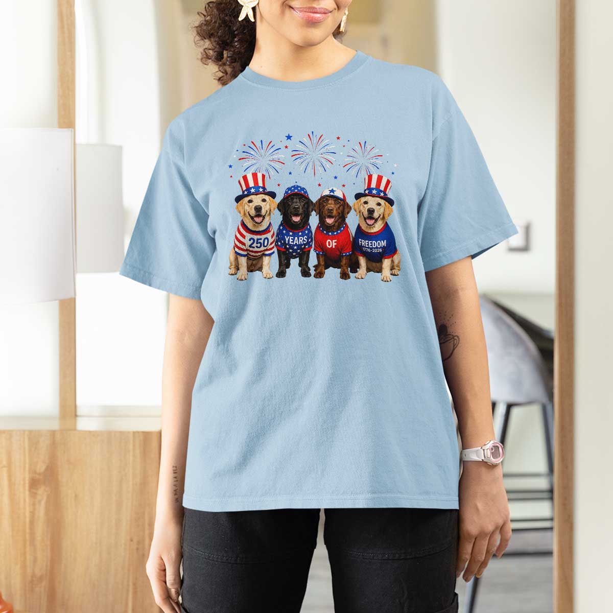 Labrador Retriever Americas 250th Anniversary T Shirt For Women 4th July US 250 Years Of Freedom Dog Lovers 1776 2026