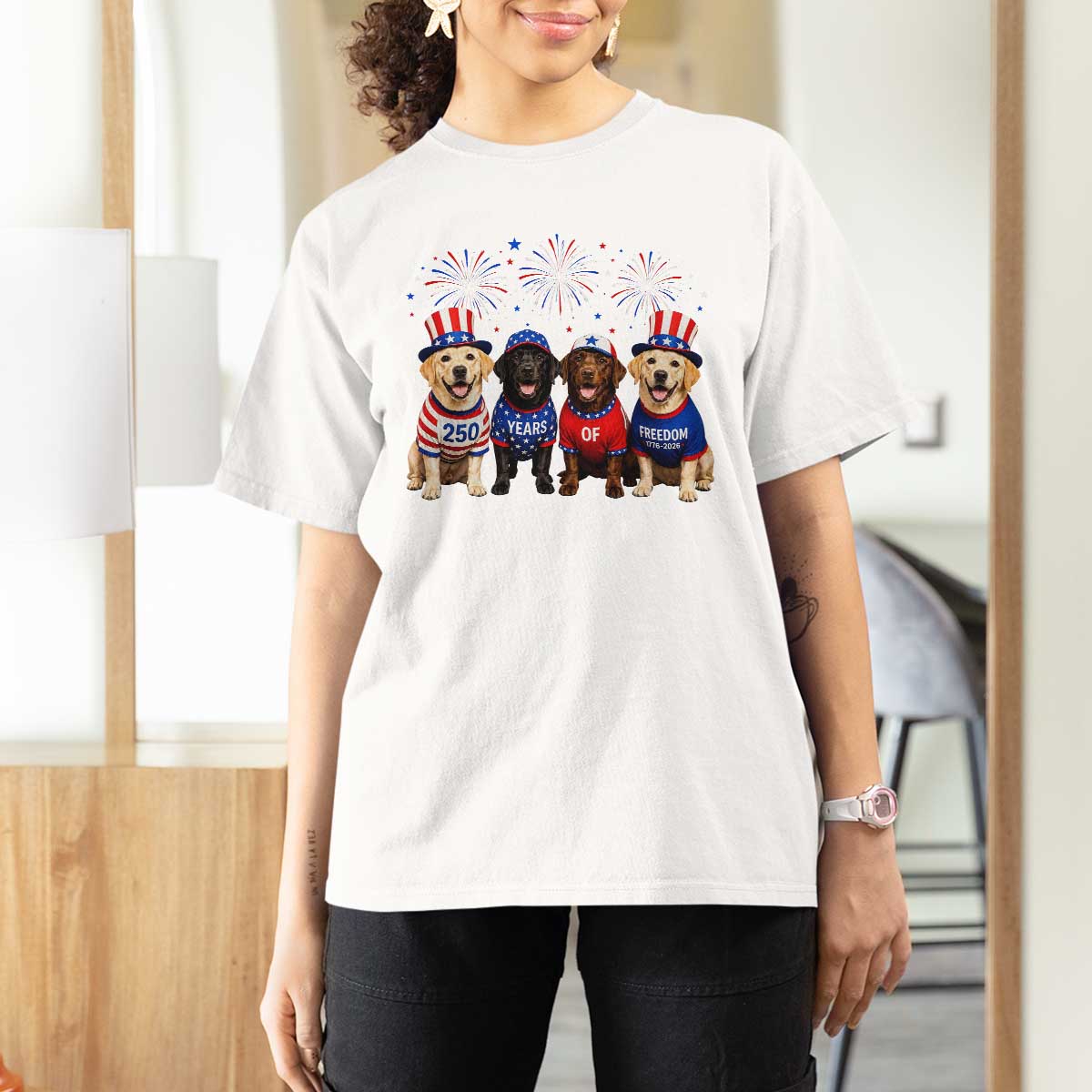 Labrador Retriever Americas 250th Anniversary T Shirt For Women 4th July US 250 Years Of Freedom Dog Lovers 1776 2026