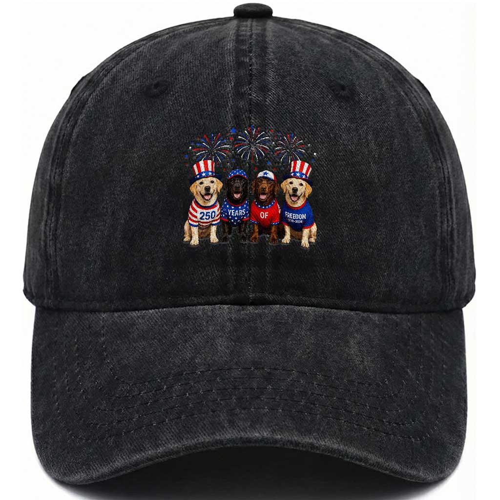 Labrador Retriever Americas 250th Anniversary Washed Cotton Baseball Cap 4th July US 250 Years Of Freedom Dog Lovers 1776 2026