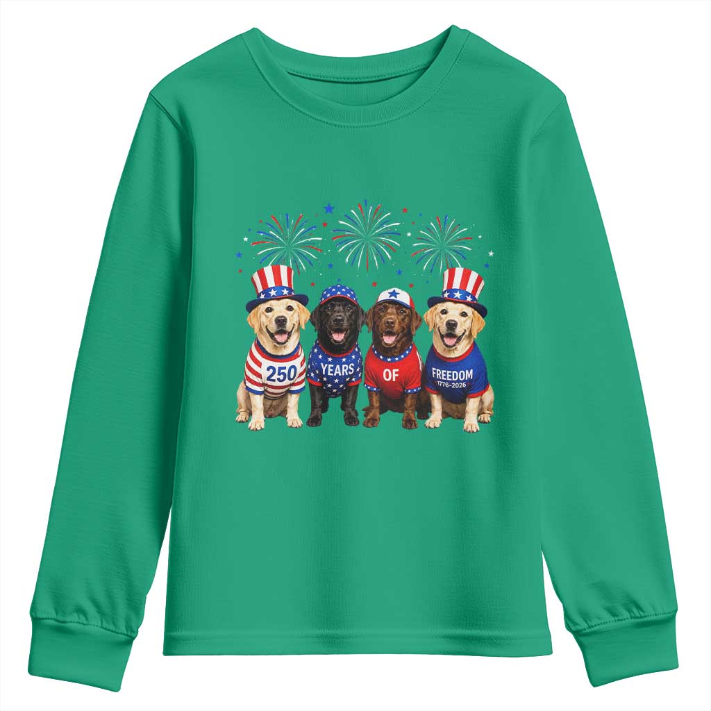 Labrador Retriever Americas 250th Anniversary Youth Sweatshirt 4th July US 250 Years Of Freedom Dog Lovers 1776 2026