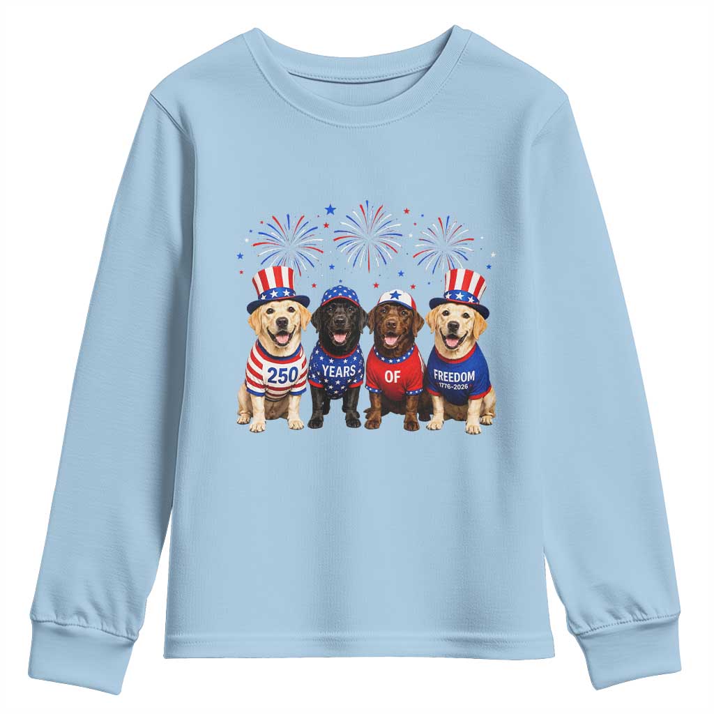 Labrador Retriever Americas 250th Anniversary Youth Sweatshirt 4th July US 250 Years Of Freedom Dog Lovers 1776 2026