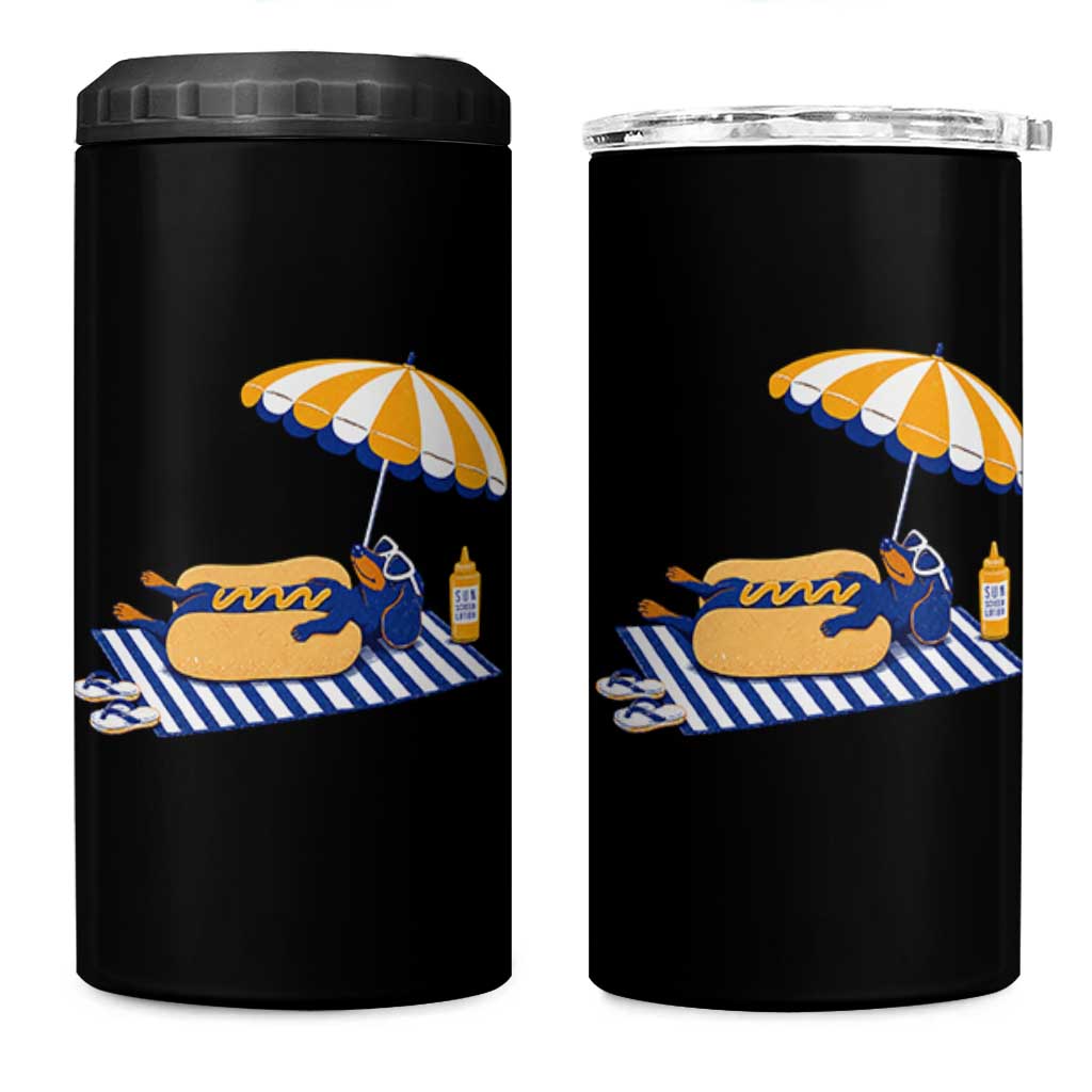 Funny Sausage Dog 4 in 1 Can Cooler Tumbler Retro Summer Hot Dog Graphic Dachshund Dog Lover Gift