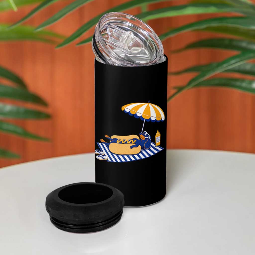 Funny Sausage Dog 4 in 1 Can Cooler Tumbler Retro Summer Hot Dog Graphic Dachshund Dog Lover Gift