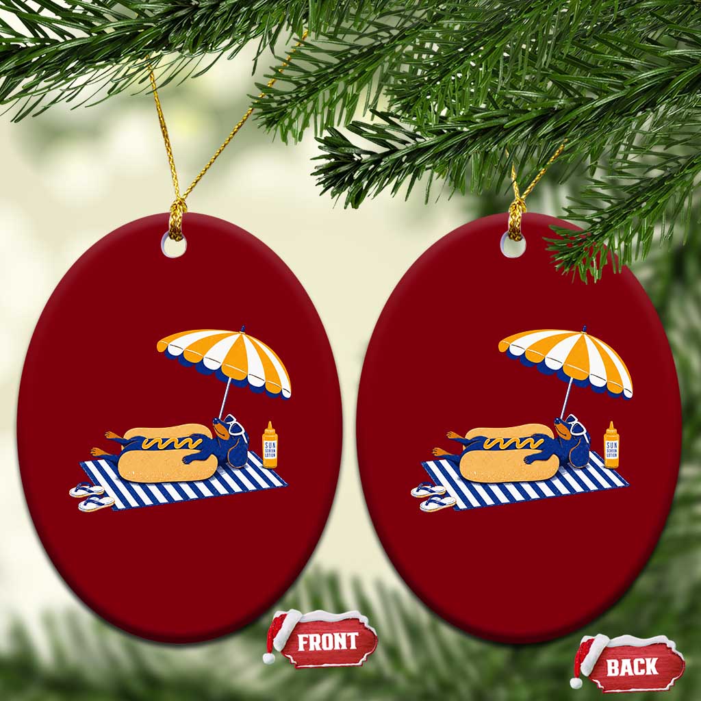Funny Sausage Dog Ceramic Ornament Retro Summer Hot Dog Graphic Dachshund Dog Lover Gift