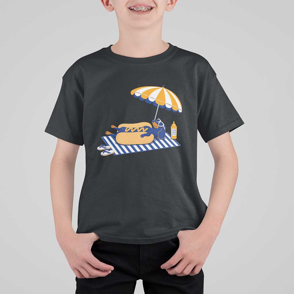 Funny Sausage Dog T Shirt For Kid Retro Summer Hot Dog Graphic Dachshund Dog Lover Gift
