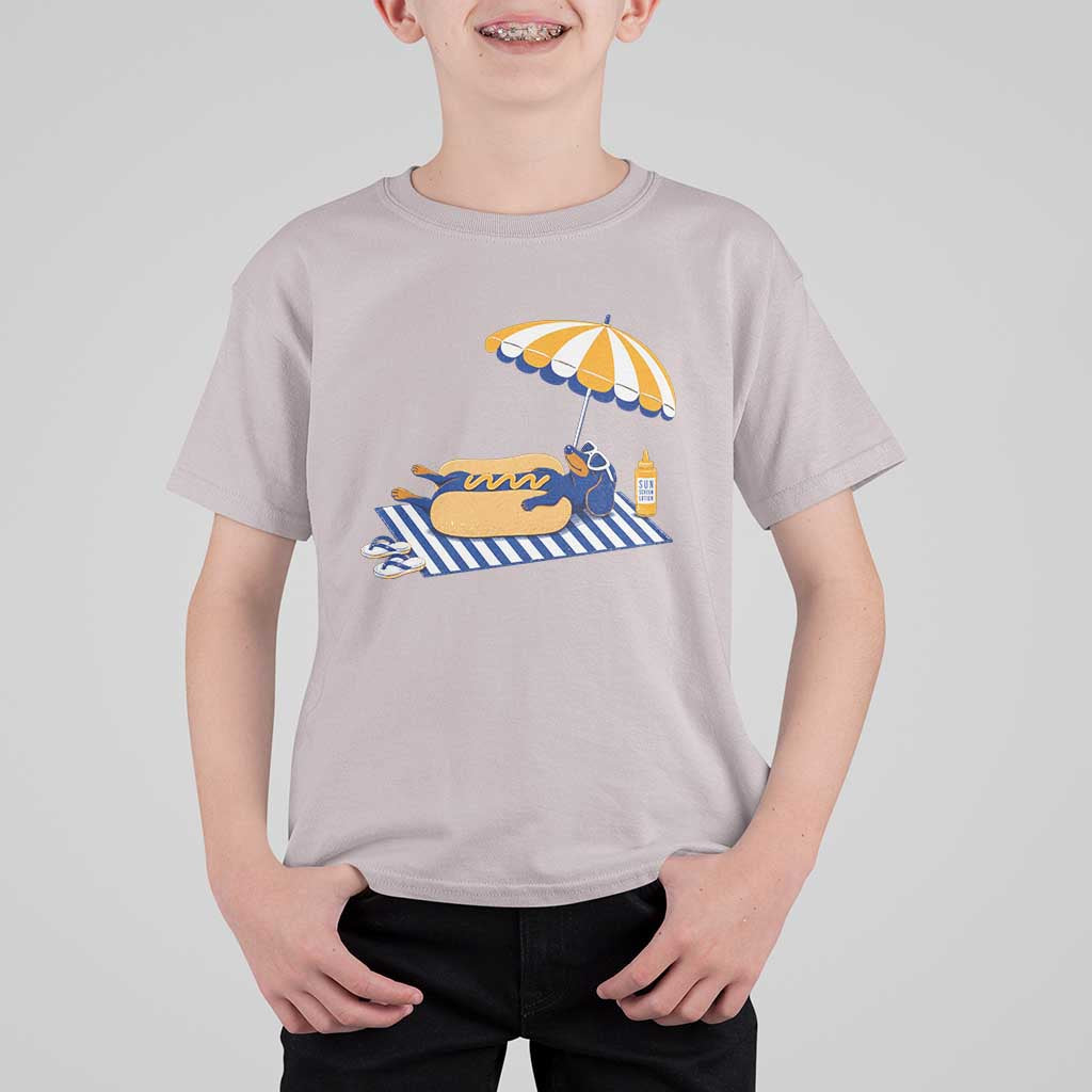 Funny Sausage Dog T Shirt For Kid Retro Summer Hot Dog Graphic Dachshund Dog Lover Gift