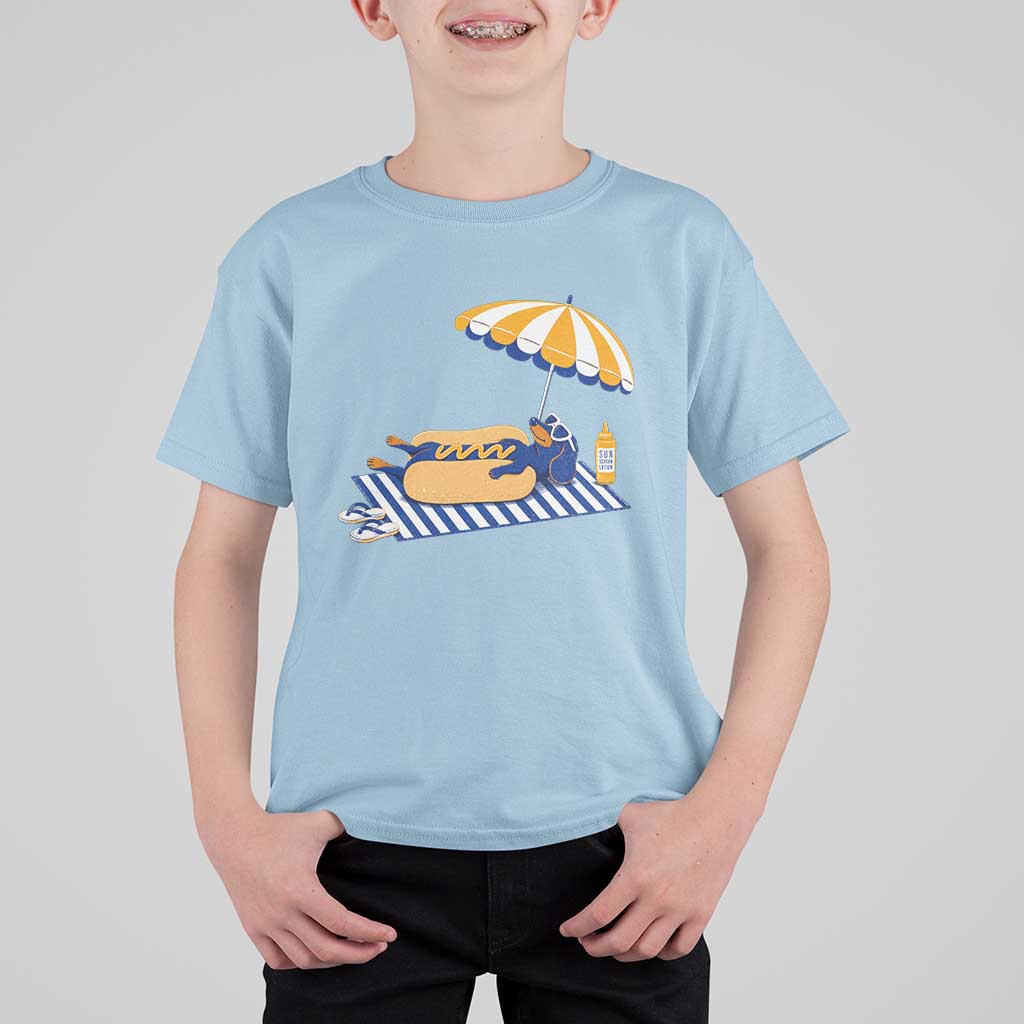 Funny Sausage Dog T Shirt For Kid Retro Summer Hot Dog Graphic Dachshund Dog Lover Gift