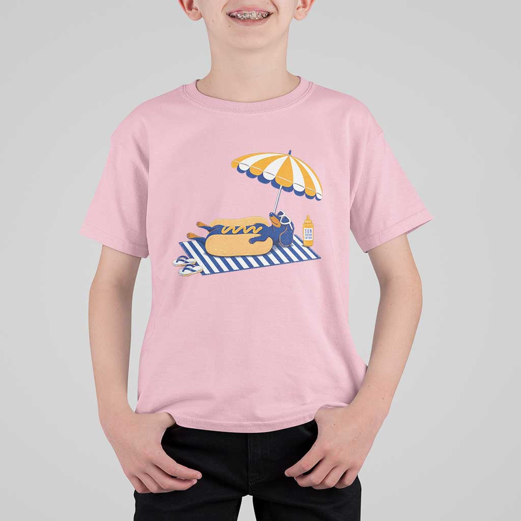 Funny Sausage Dog T Shirt For Kid Retro Summer Hot Dog Graphic Dachshund Dog Lover Gift