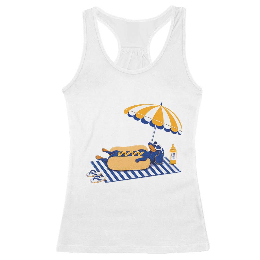 Funny Sausage Dog Racerback Tank Top Retro Summer Hot Dog Graphic Dachshund Dog Lover Gift