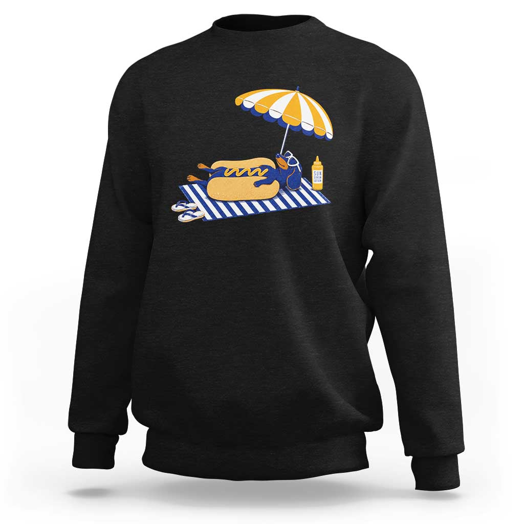 Funny Sausage Dog Sweatshirt Retro Summer Hot Dog Graphic Dachshund Dog Lover Gift
