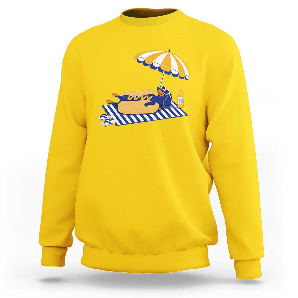 Funny Sausage Dog Sweatshirt Retro Summer Hot Dog Graphic Dachshund Dog Lover Gift