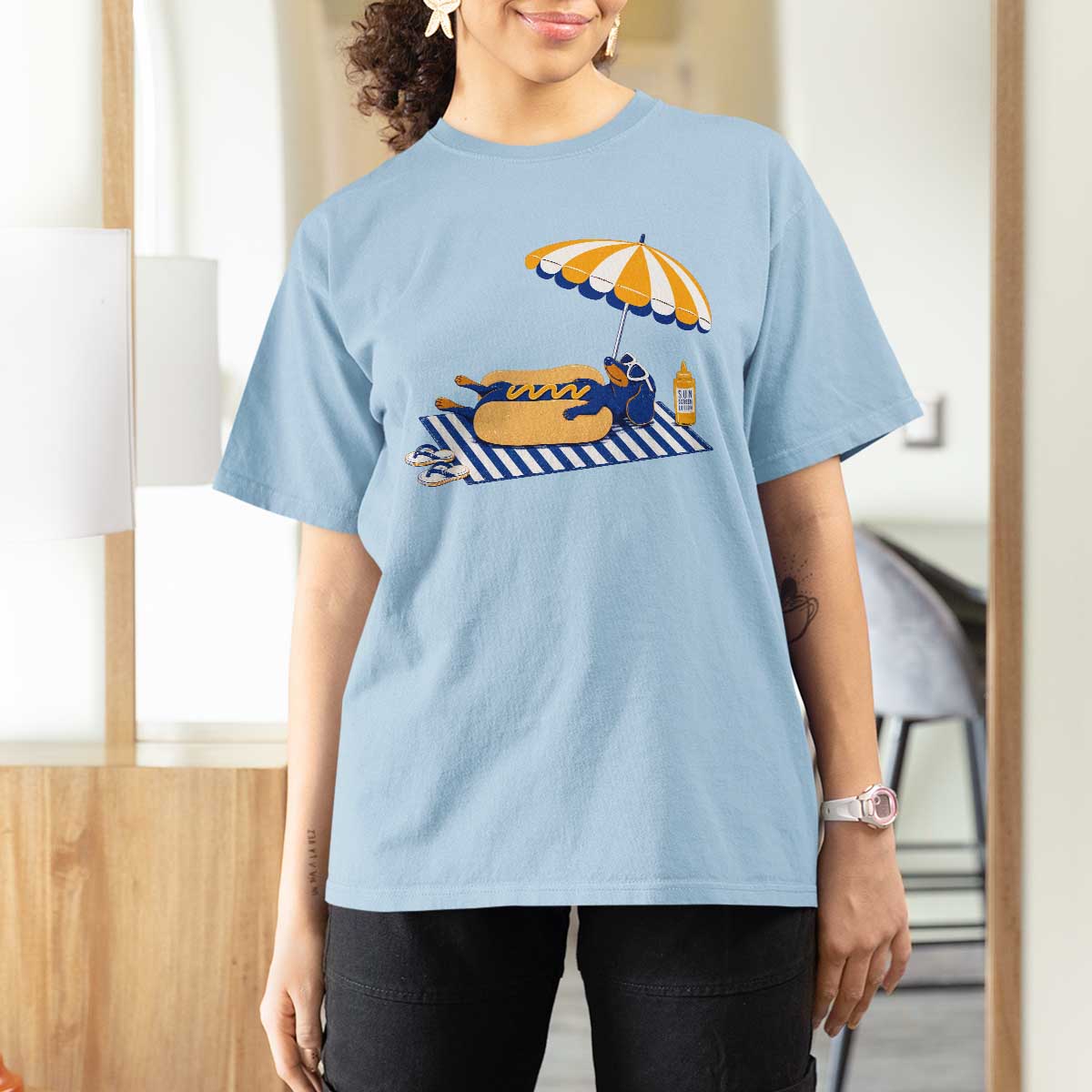 Funny Sausage Dog T Shirt For Women Retro Summer Hot Dog Graphic Dachshund Dog Lover Gift