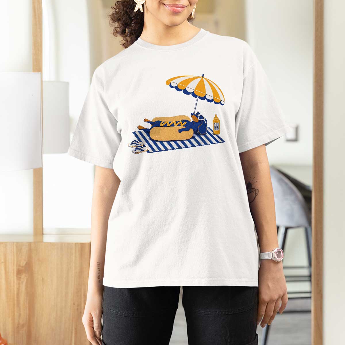 Funny Sausage Dog T Shirt For Women Retro Summer Hot Dog Graphic Dachshund Dog Lover Gift