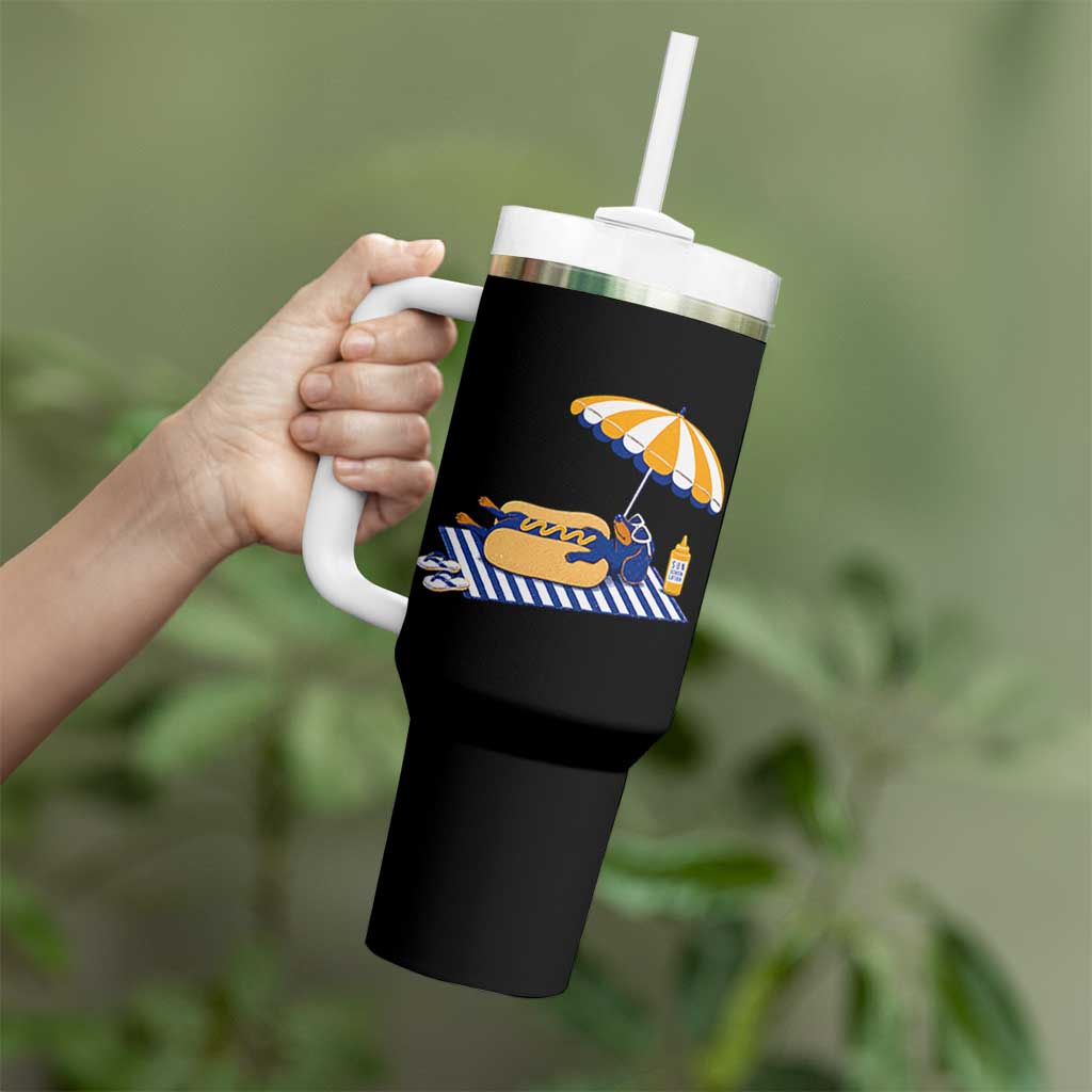 Funny Sausage Dog Tumbler With Handle Retro Summer Hot Dog Graphic Dachshund Dog Lover Gift