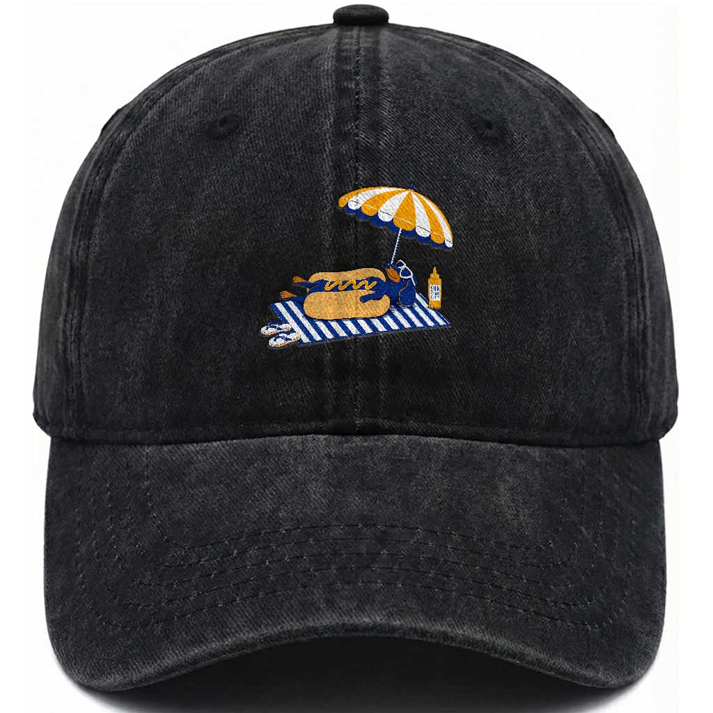 Funny Sausage Dog Washed Cotton Baseball Cap Retro Summer Hot Dog Graphic Dachshund Dog Lover Gift