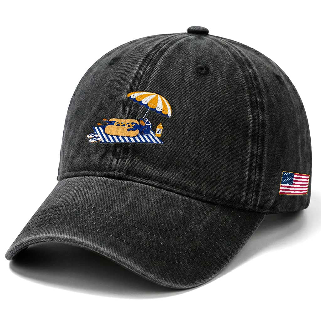 Funny Sausage Dog Washed Cotton Baseball Cap Retro Summer Hot Dog Graphic Dachshund Dog Lover Gift