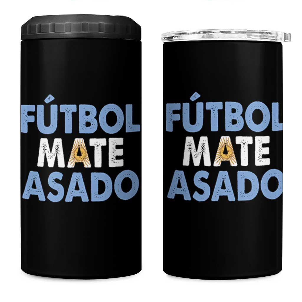 Futbol Mate Asado Argentina Soccer Fan 4 in 1 Can Cooler Tumbler Argentinian Flag Pride Vintage Football Lovers