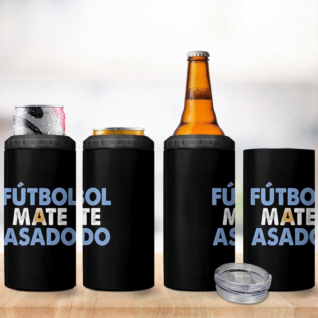 Futbol Mate Asado Argentina Soccer Fan 4 in 1 Can Cooler Tumbler Argentinian Flag Pride Vintage Football Lovers