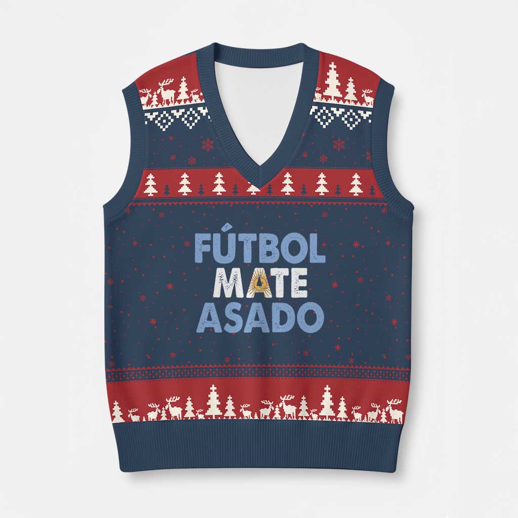 Futbol Mate Asado Argentina Soccer Fan V-Neck Knit Sweater Vest Argentinian Flag Pride Vintage Football Lovers