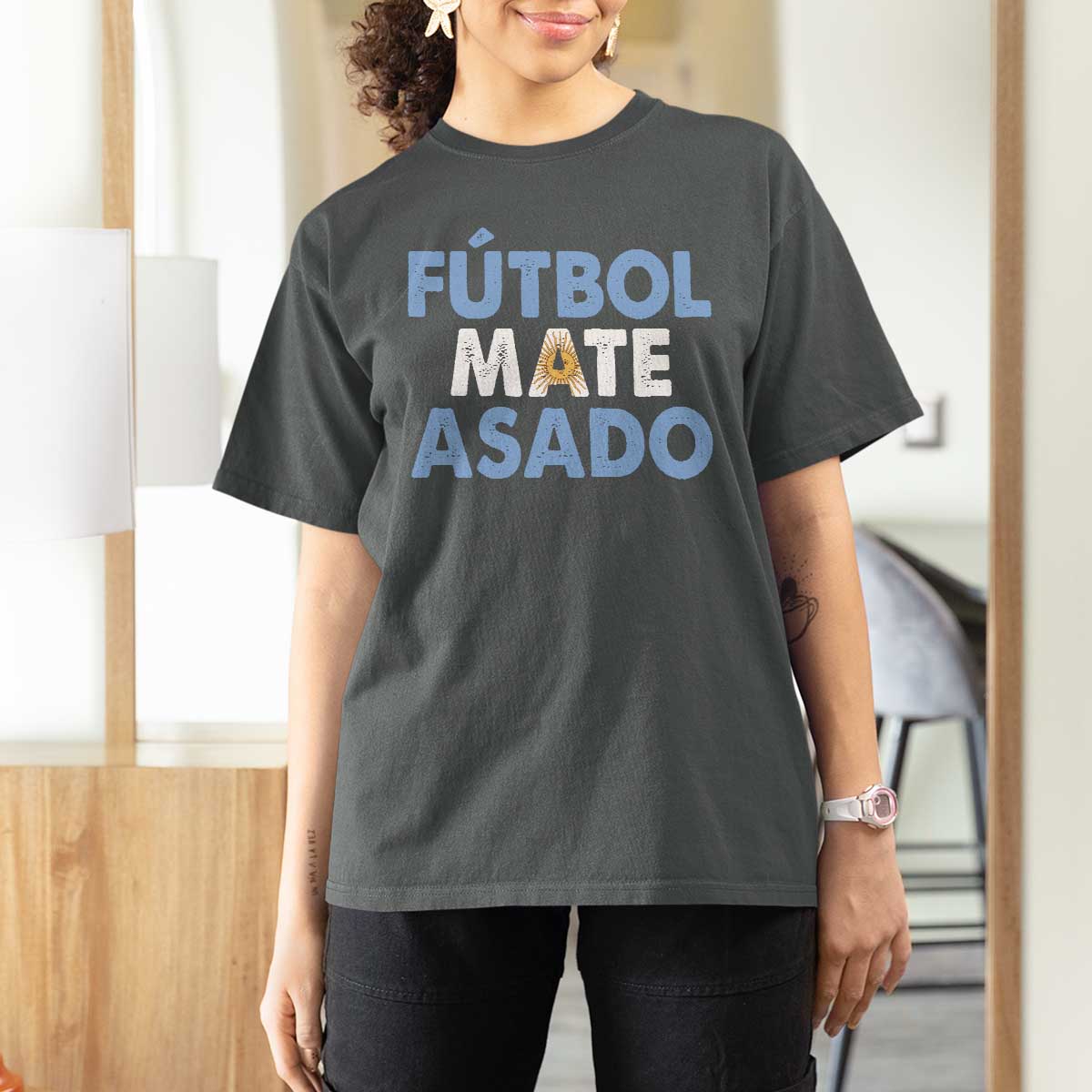 Futbol Mate Asado Argentina Soccer Fan T Shirt For Women Argentinian Flag Pride Vintage Football Lovers