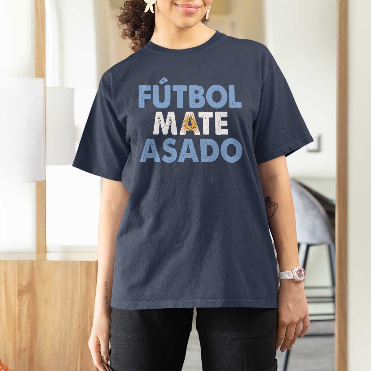 Futbol Mate Asado Argentina Soccer Fan T Shirt For Women Argentinian Flag Pride Vintage Football Lovers