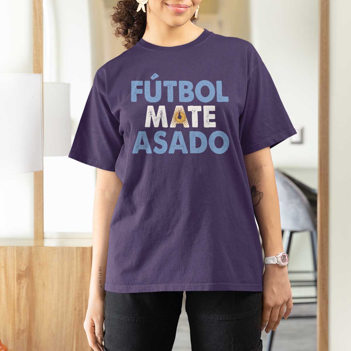 Futbol Mate Asado Argentina Soccer Fan T Shirt For Women Argentinian Flag Pride Vintage Football Lovers