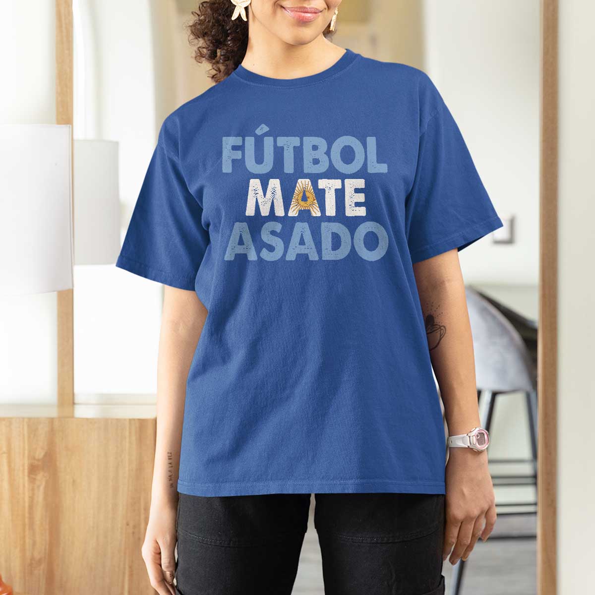 Futbol Mate Asado Argentina Soccer Fan T Shirt For Women Argentinian Flag Pride Vintage Football Lovers