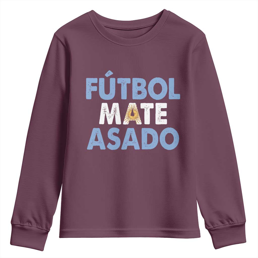 Futbol Mate Asado Argentina Soccer Fan Youth Sweatshirt Argentinian Flag Pride Vintage Football Lovers