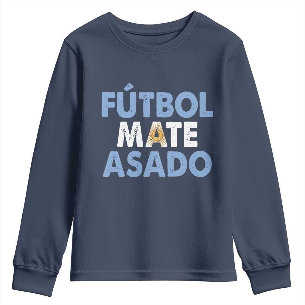 Futbol Mate Asado Argentina Soccer Fan Youth Sweatshirt Argentinian Flag Pride Vintage Football Lovers