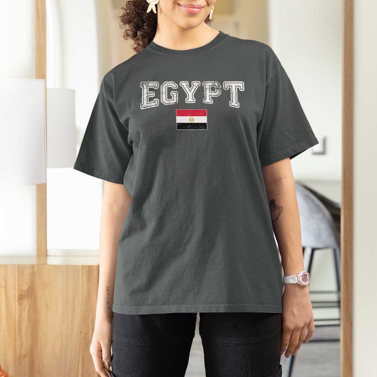 Vintage Egypt T Shirt For Women Distressed Flag Patriotic Football Fan Pride Gift for Egyptians