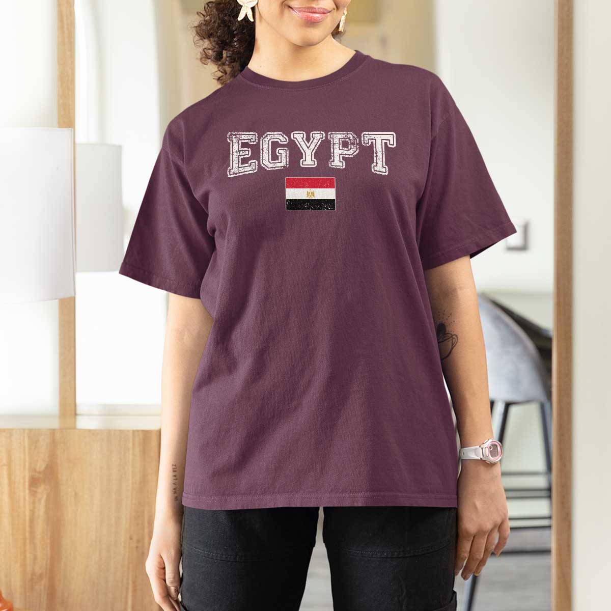 Vintage Egypt T Shirt For Women Distressed Flag Patriotic Football Fan Pride Gift for Egyptians